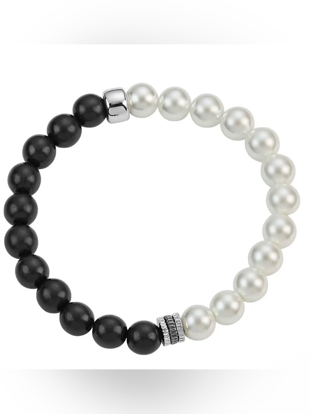 NWT Park Lane Noir Black and White Beaded Bracelet with Silver Accents - Picture 1 of 8